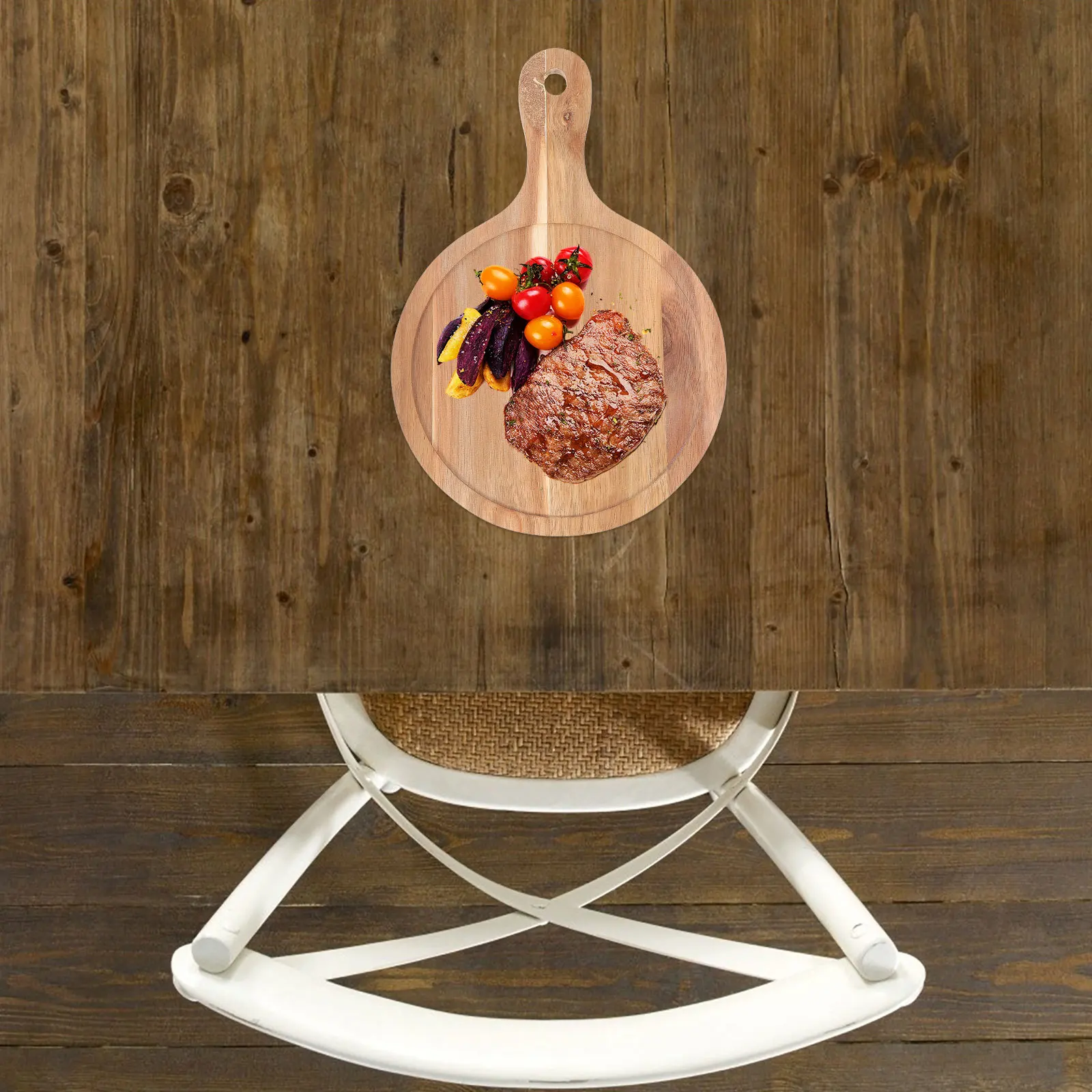 

Wooden Bread Tray With Handle Round Food Serving Plate Smooth Easy Clean Hanging Hole Storage Saving Kitchen Organizer