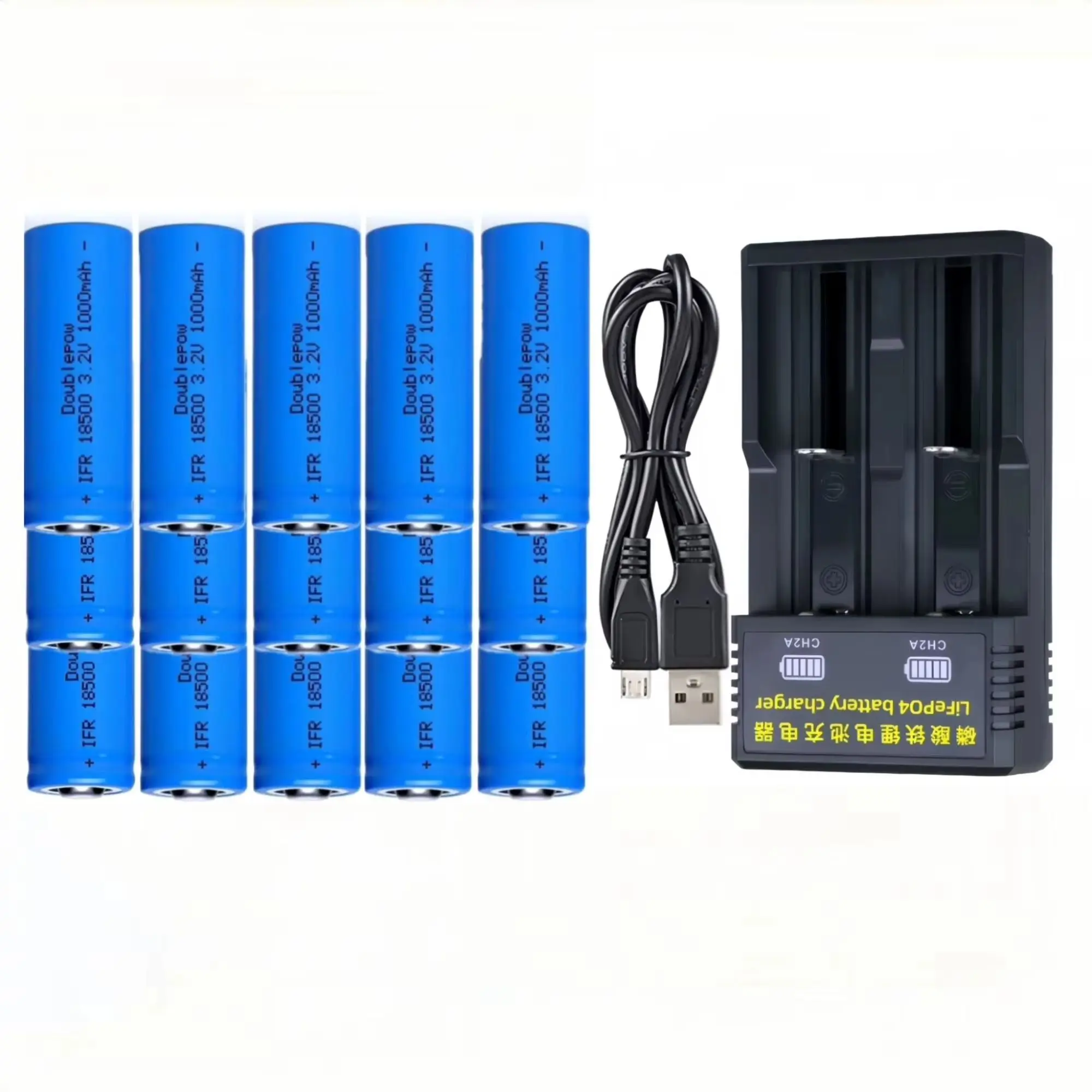 

15PCS 18500 LiFePO4 battery 3.2V 1000mAh LiFePO4 Battery Charger for Flashlight Juicer Table lamp Wireless keyboard Shaver Toys