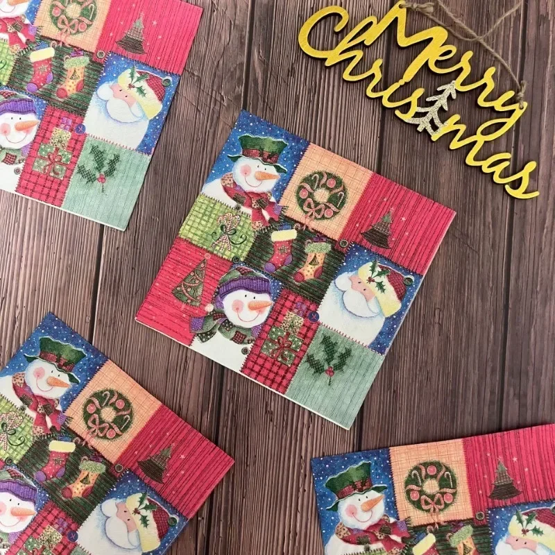 20pcs 33cm 2-Ply Christmas Party Decoration Paper Christmas Stocking Snowman Pattern Colourful Printed Paper Placemats