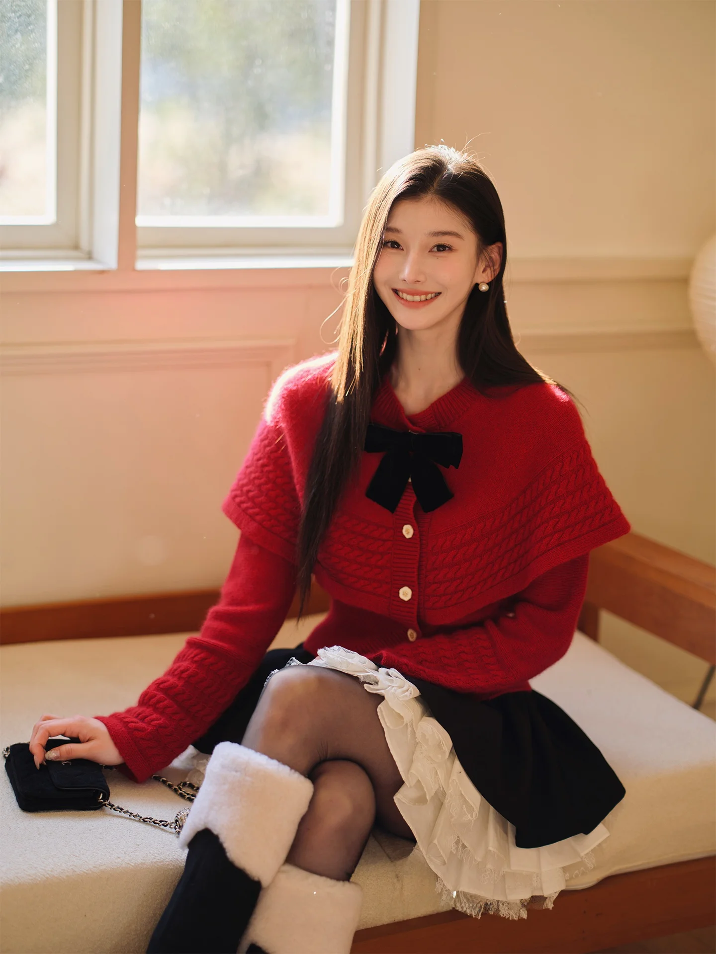 

Tifrey Roro eep Luxury Woolen Sweater awl Pleated Skirt Set Women Ele Sle Long Sve Thiened Winter Outfit