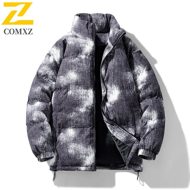

COMXZ 2025 Men Women American Gradient Padded Jacket Winter New Thick Warm Down Cotton Coat Trendy Stand Collar Camo Jacket