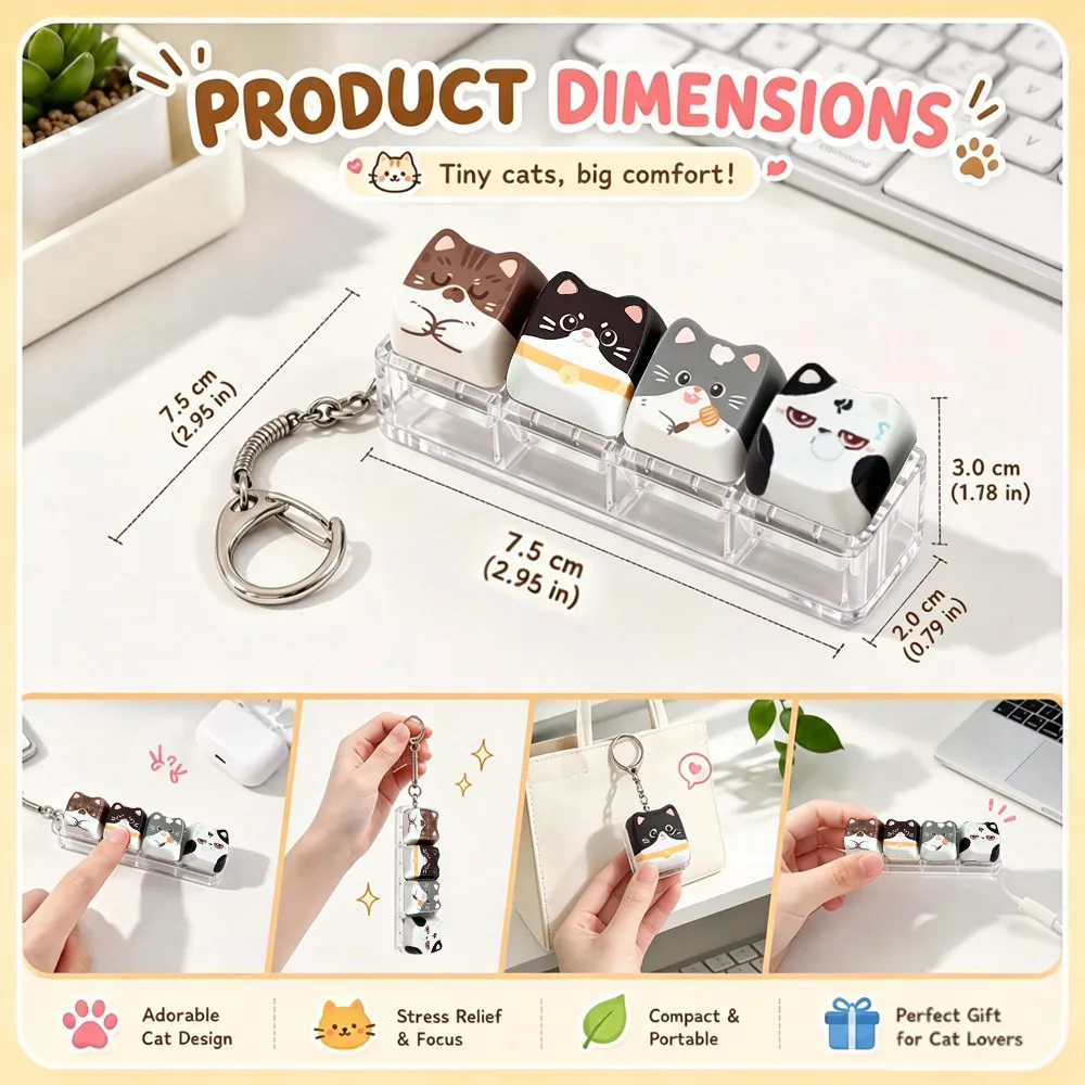 Niedlicher Katzen-Fidget-Tastatur-Schlüsselanhänger mit 4 Tasten, Mini-Stressabbau-Spielzeug, Kawaii Tragbarer Fidget-Anhänger, Geschenk für Katzenliebhaber – Detail 4