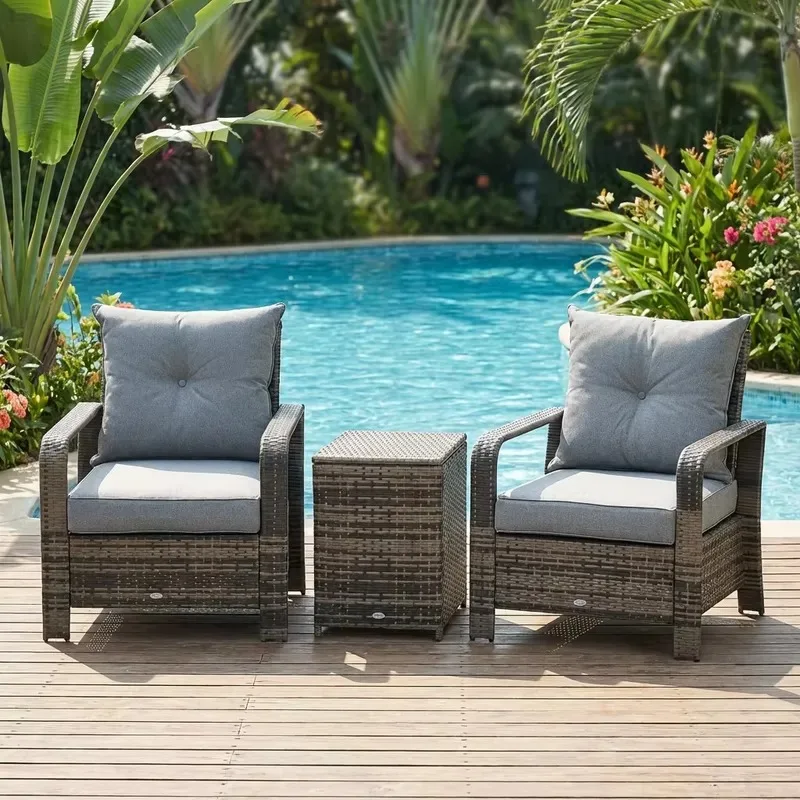 Durable Waterproof PE Rattan Side Table with Storage Space Versatile Hotel Swimming Pool Project Courtyard Furniture Set