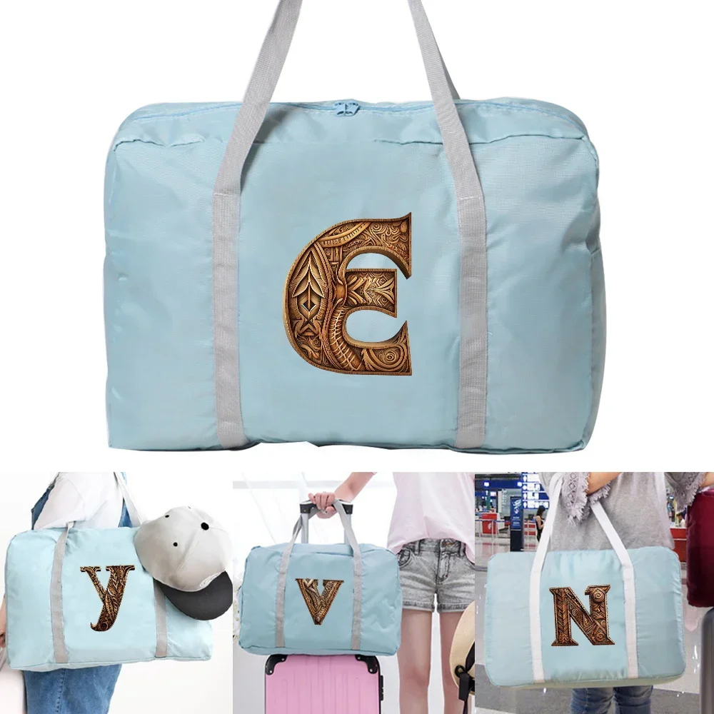 New Trendy Wood Art Letter Printing Pattern Outdoor Handheld Travel Bag Multi Functional Simple Portable Reusable Storage Bag