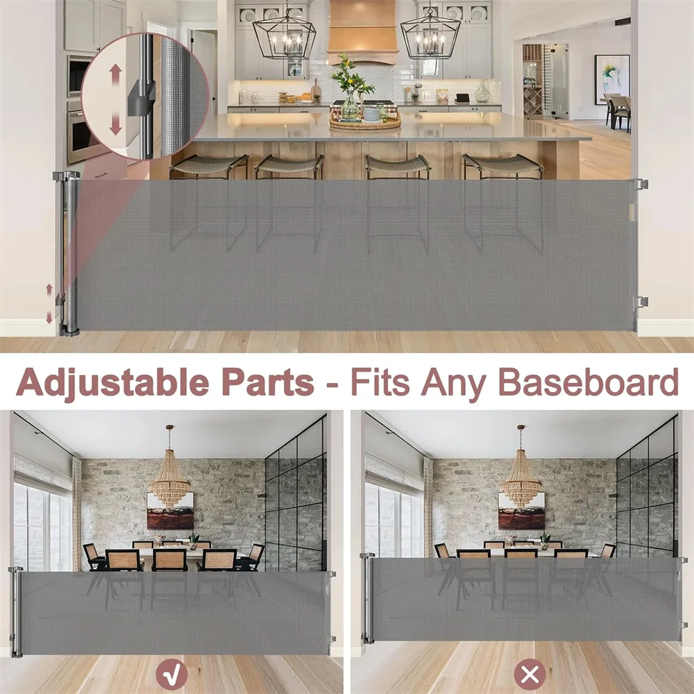 Porte di sicurezza per bambini extra larghe da 120 pollici Cancello per bambini retrattile Cancello di sicurezza per bambini per porta scale Cancello per cani in metallo per interni Grigio