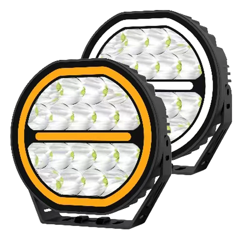 New Upgrade Waterproof 12v Round ATV UTV Led Fog Driving Light 7inch with White Amber Daytime Running Lights