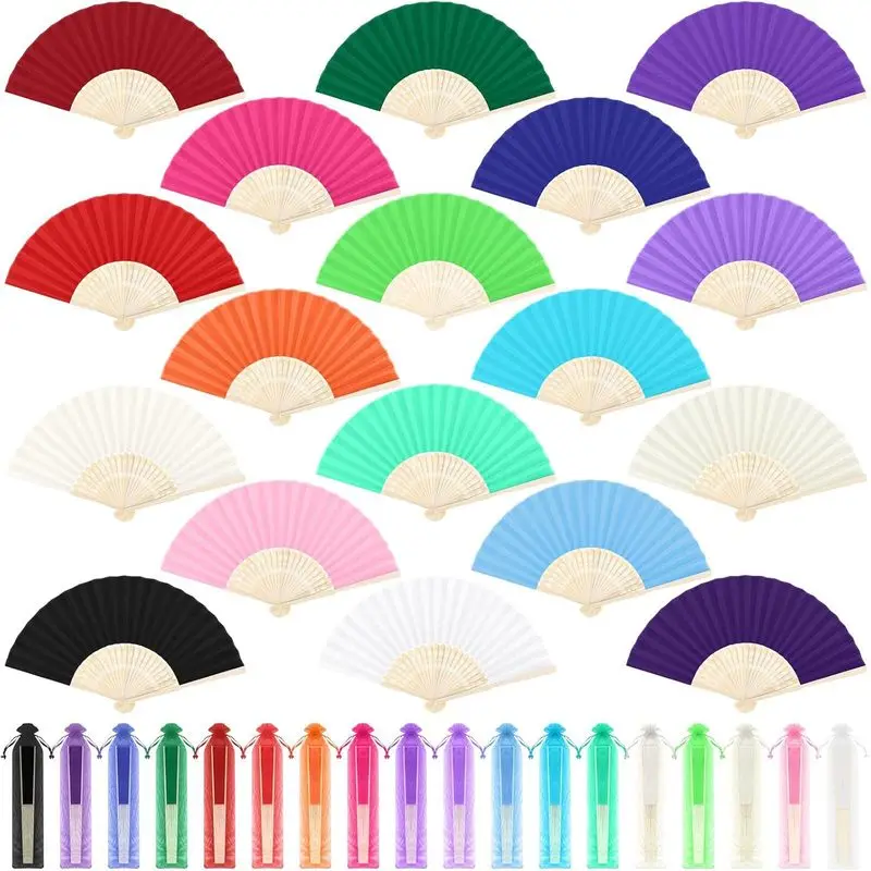 Bamboo Folding Paper Hand Fan with Organza Drawstring Bag, Plain Solid Surface Fan, Elegant Bridal Dance Prop, Guest Souvenir