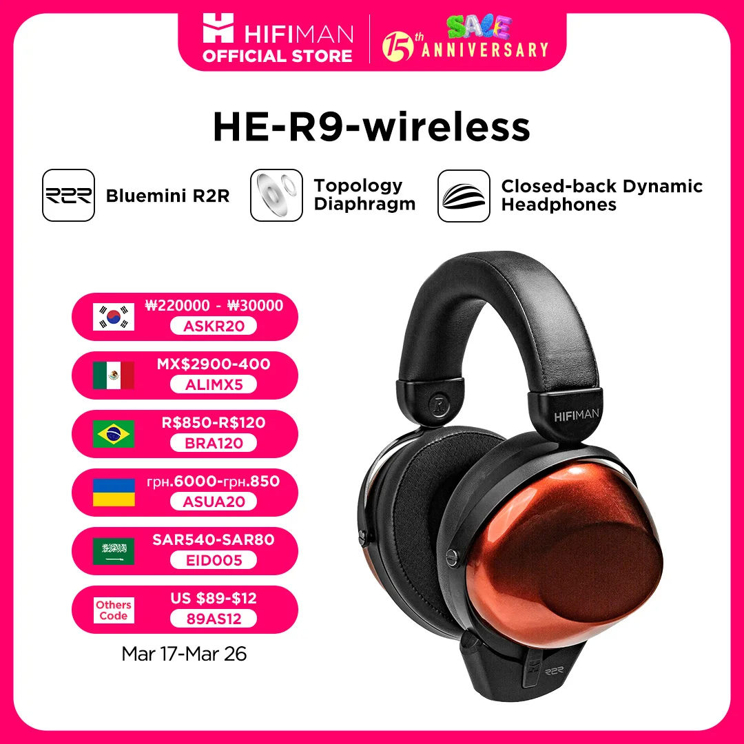 HIFIMAN HE-R9 Dynamic Closed-Back Over-Ear Headphones with Topology Diaphragm &BlueMini R2R DAC Bluetooth Adapter-Wireless Ver.