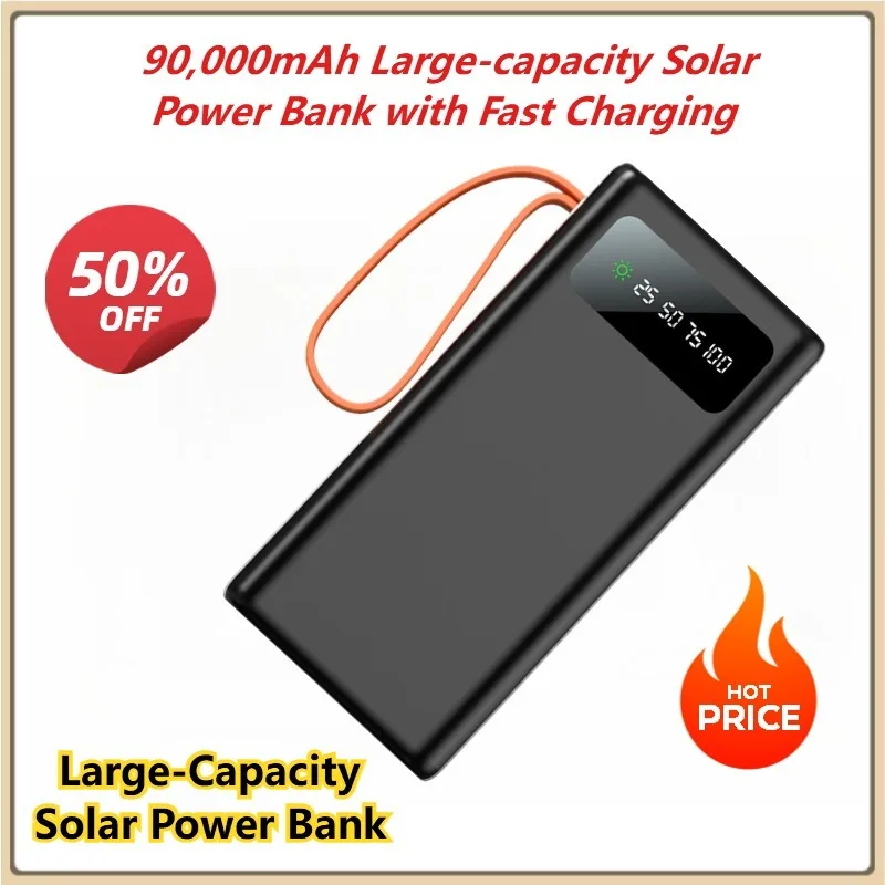 

Ready To Ship 90,000mAh Large-capacity Solar Power Bank with Fast Charging for IPhone Huawei Xiaomi Samsung Spare Battery