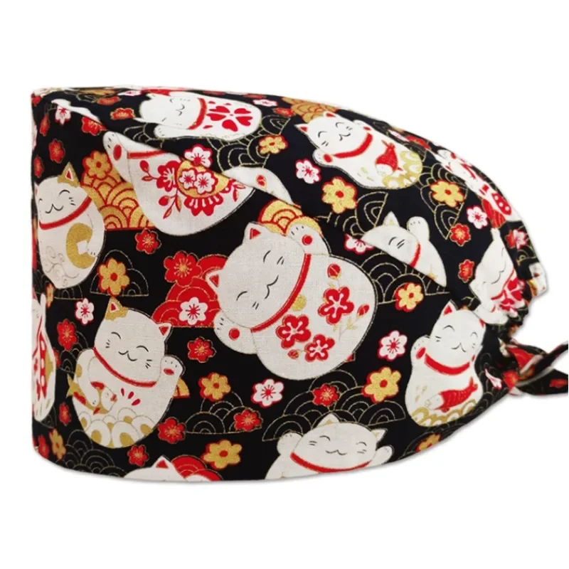 Surgical Caps Pharmacy Baotou Scrub Cap Medical Print Pet Clinic Women Men Doctors Dentist Hat Nurse Salon Hat with Buttons