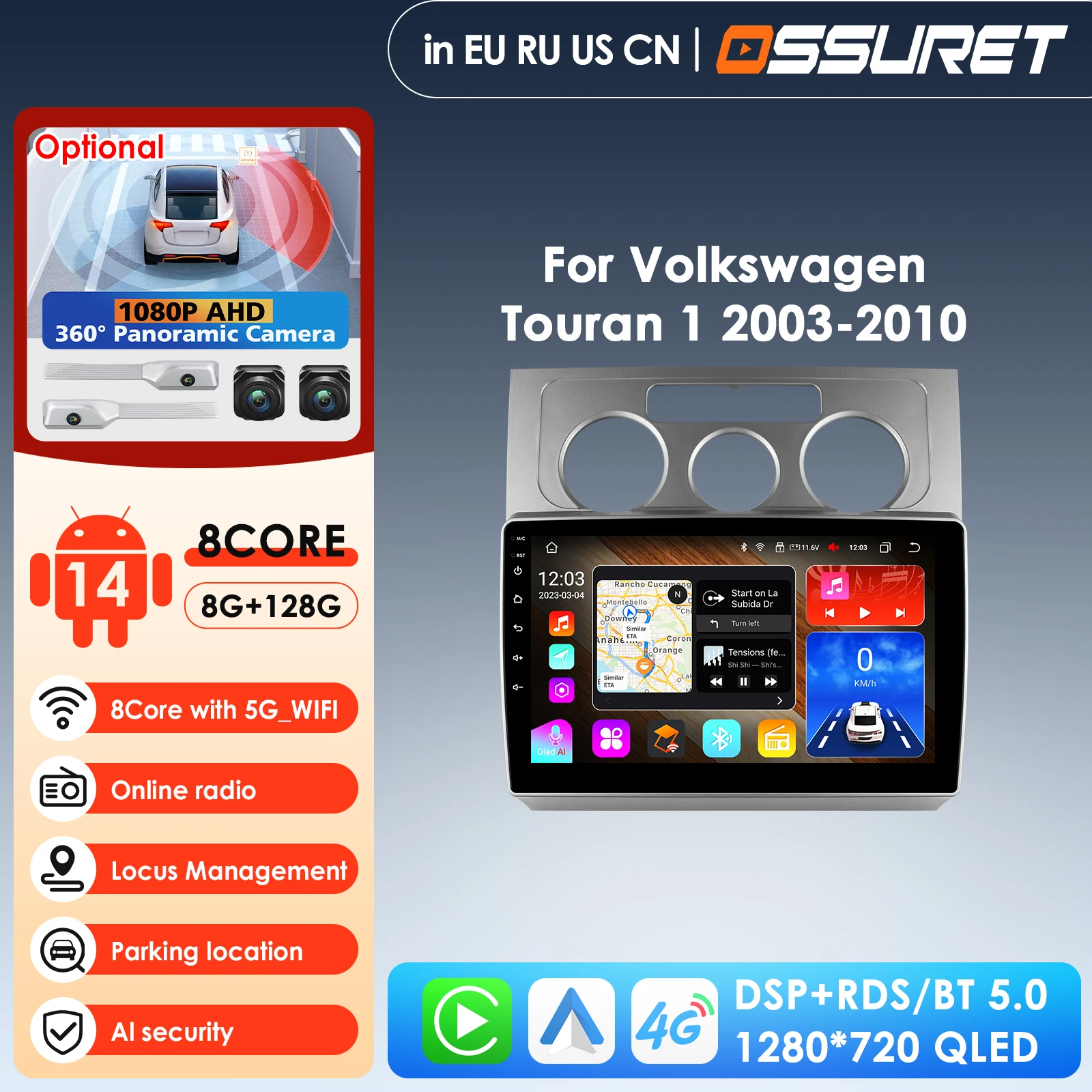 7862 AI Systems Car Radio Multimedia Video Player for Volkswagen Touran 1 2003-2010 Carplay Android 14 Stereo Intelligent Screen