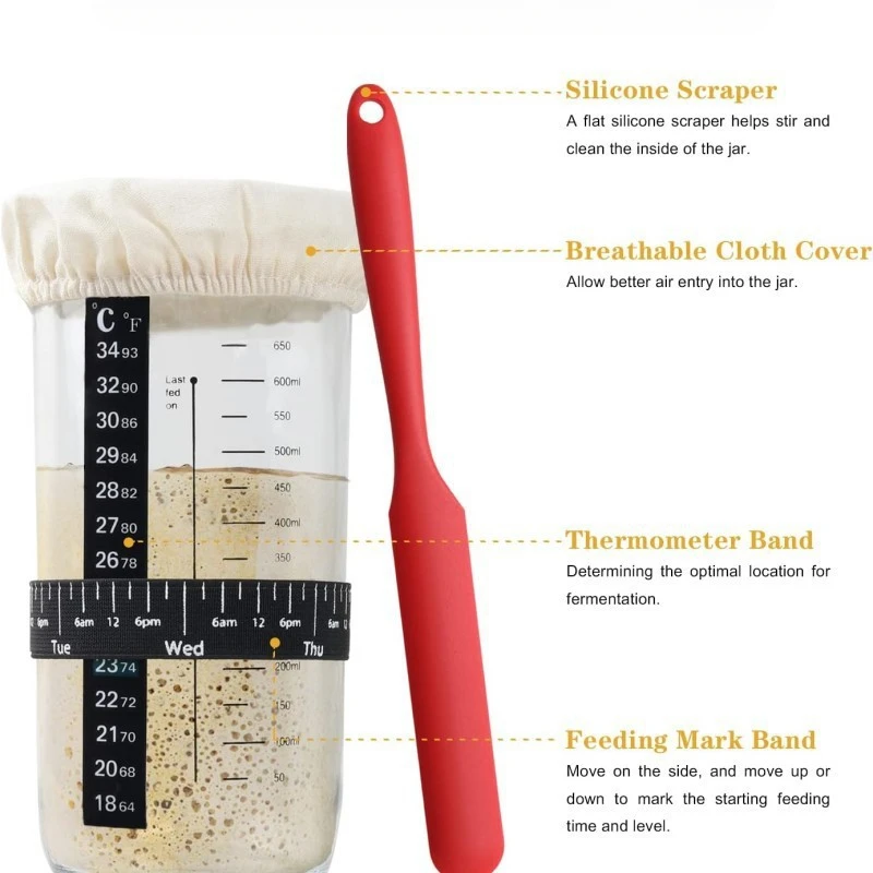 Sour bread fermentation glass tank bread fermentation tank dough baking supplies thermometer with lid