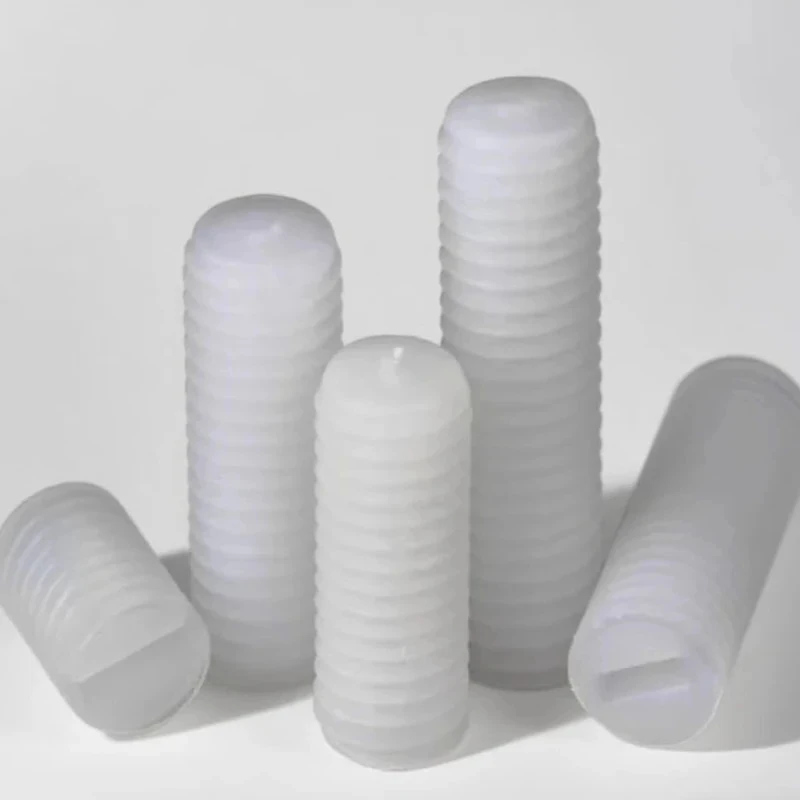 White Nylon Insulated Grub Screw Set - M3-M12 Slotted Flat-Point Headless Bolts for Electronics & Electrical Fixing