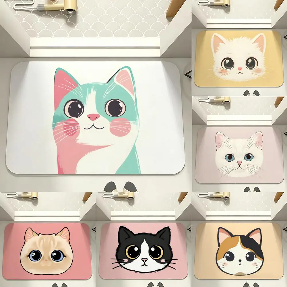 Cute Cartoon Cat Face Floor Mat carpet diatom mud bathroom quick-drying absorbent floor mat household bathroom
