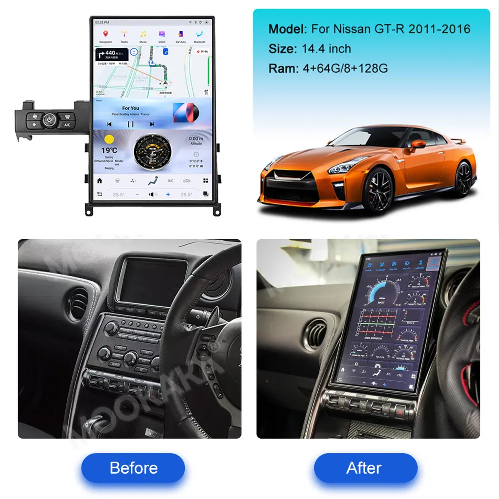 14.4 Inch For Nissan GT-R 2011-2016 Car Radio In-dash Player Touchscreen Multimedia GPS Navigation In-car Entertainment