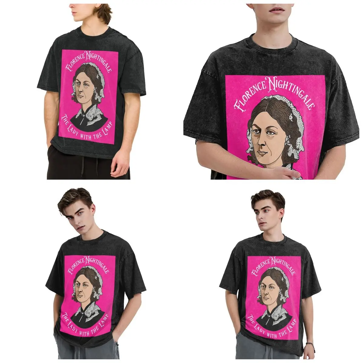 Florence Nightingale Nursing Pie Chart Pioneer Hip Hop Short Sleeve T-Shirts Washed Tops Tees Streetwear T Shirt for Men woman