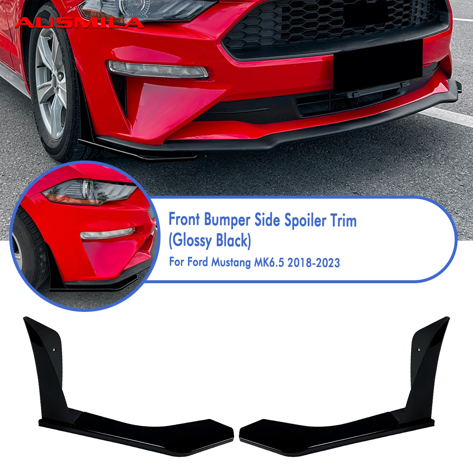 

Front Bumper Side Spoiler Corner Cover Lower Splitter For Ford Mustang MK6.5 2018-2023