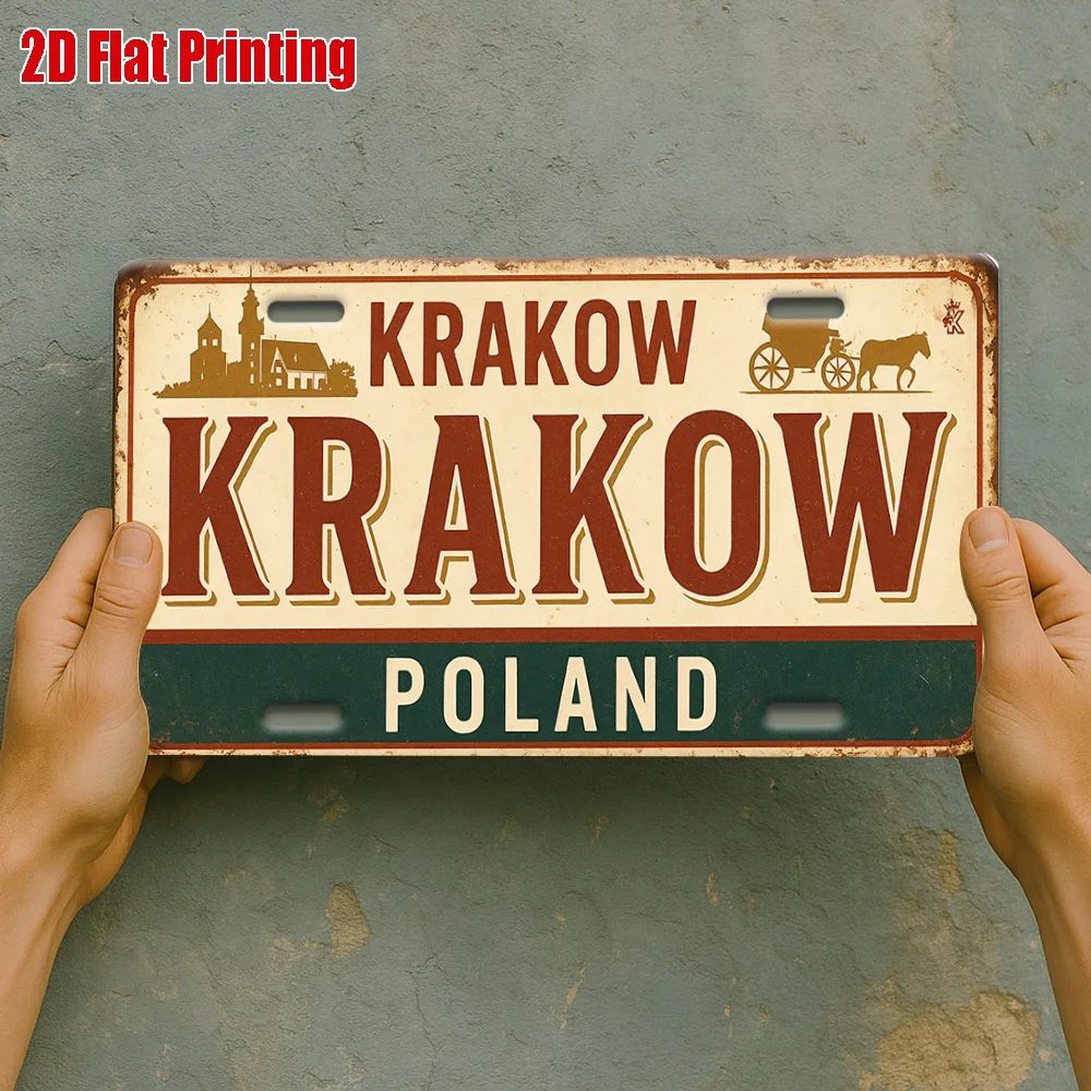 2D Flat - 2D Printed Sign, 1pc, Krakow City Heritage Metal Plaque, for Decorative Use Only, Outdoor Sign & Wall Decor, Aluminum