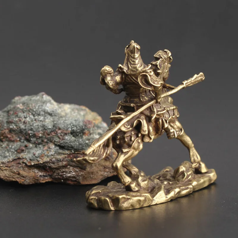 Handmade Copper Guan Gong Statue God of Wealth for Home Table Ornament with Detailed Antique Craft and Stable Structure
