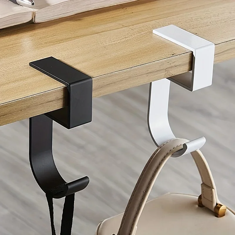 Aluminum Desk Hook Organizer Anti-Slip Design Sleek Black White for Office Student Desk Organization Bag Storage Utility Hooks view 6
