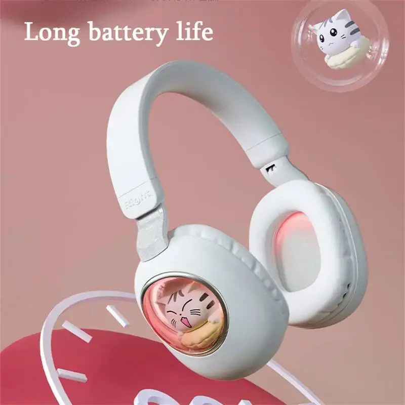 Auricolari wireless Bluetooth 5.3 montati sulla testa RGB incandescente simpatico animale domestico auricolari cablati da 3,5 mm con microfono auricolare pieghevole stereo Hifi
