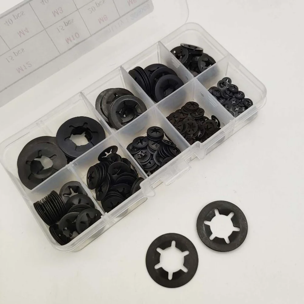 Bearing Retaining Rings Set 530pcs Black Oxide 65Mn Steel 2MM to 12MM Sizes for General Household and Workshop Tasks
