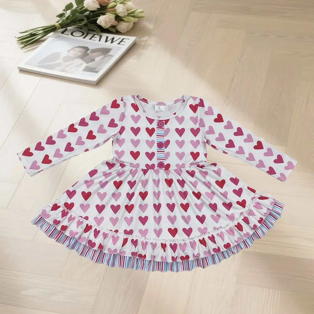 12.13 Baby Girls Dresses Baby Girls Valentines Pink Hearts Knee Length Dresses