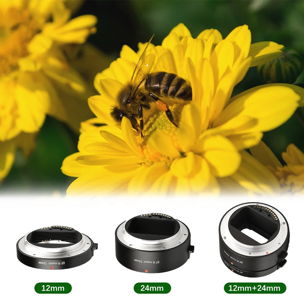 Automatic Extension Tubes 12mm + 24mm R Mount Macro Tubes Sets Lightweight Compatible with Canon RF-Mount Lenses And Canon R5/R6