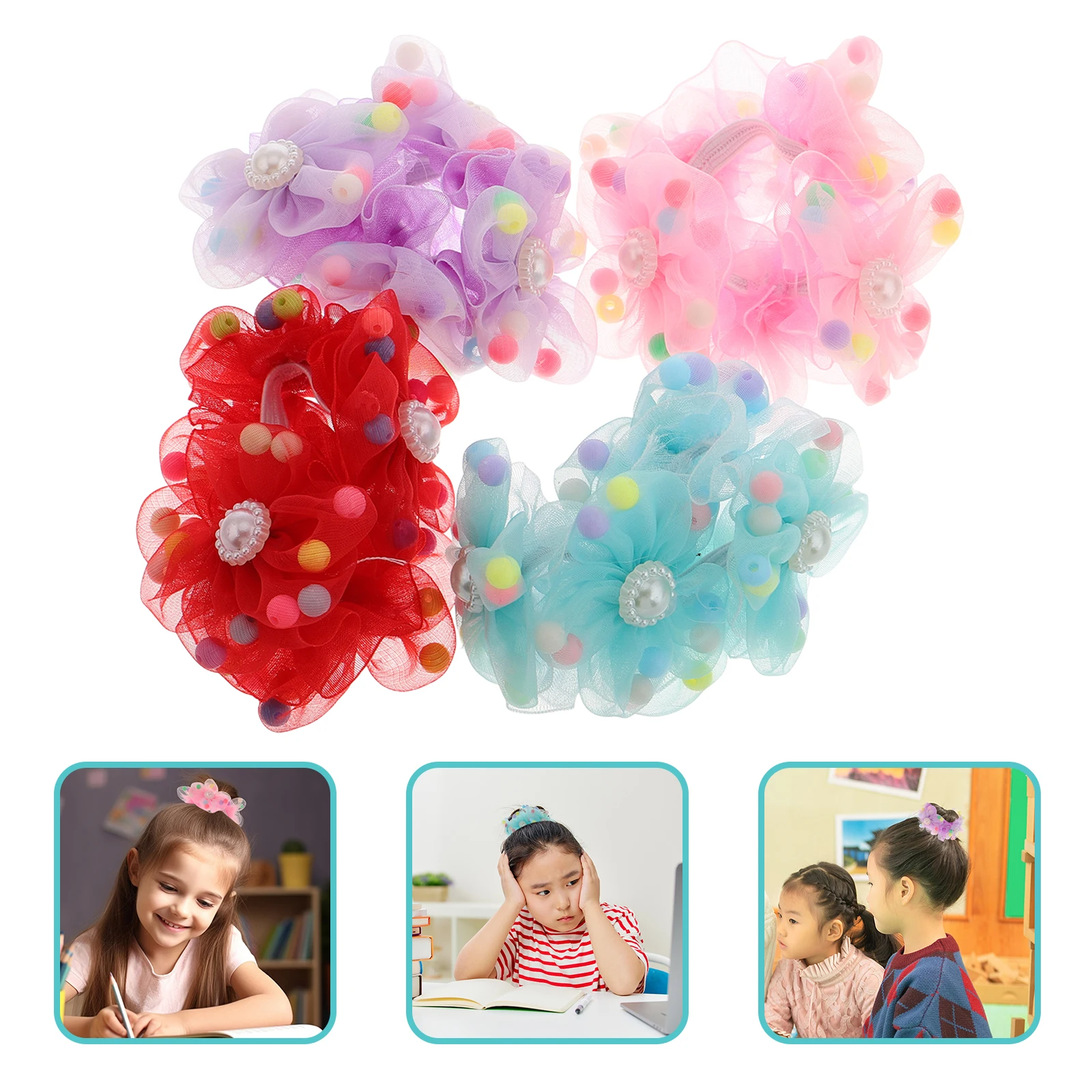 

4pcs Circles Colorful Sunflower Elastic Ties No Damage Hair Ties for Girls Children Hairband Spring Boho Accessories