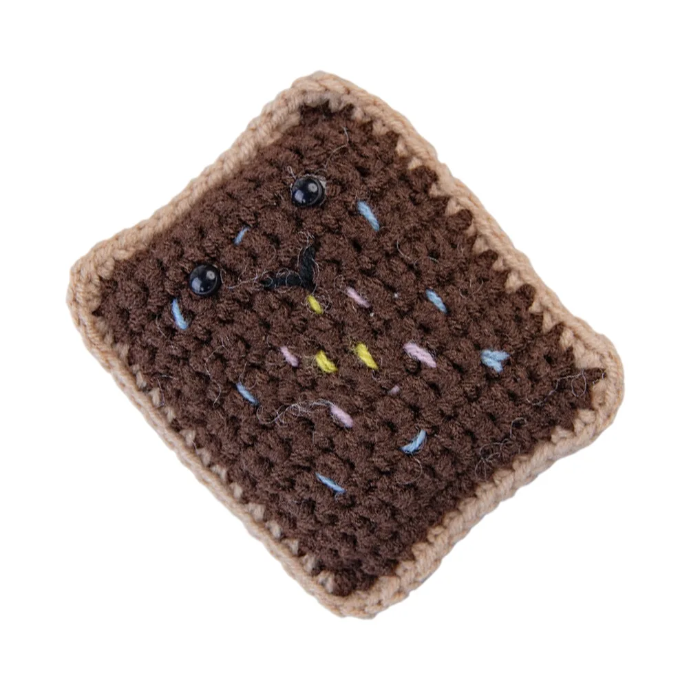 Whimsical Toast Cartoon Figurine Crafted from Knitted Yarn for Decorative Placement in Residential or Office Environments
