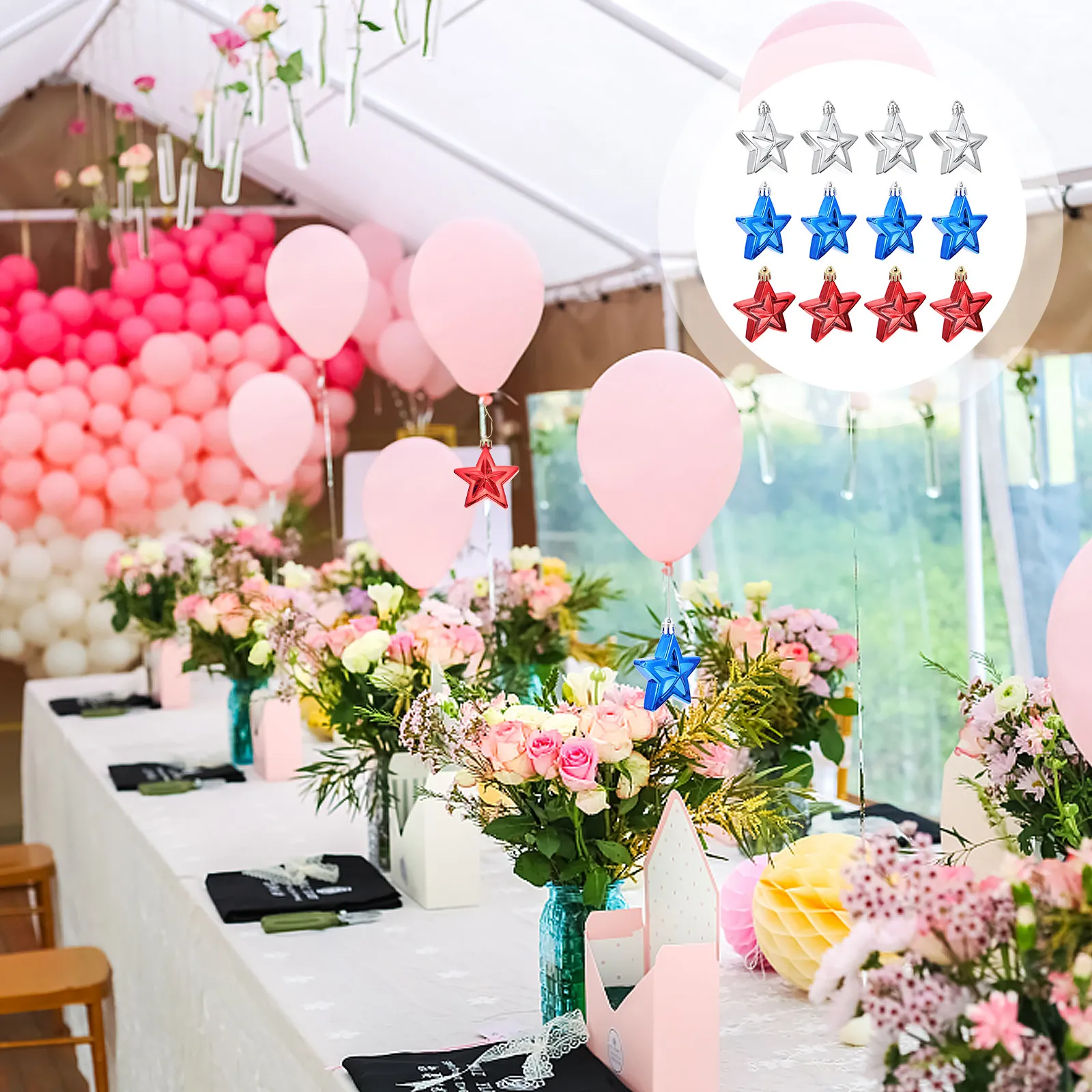 12Pcs Usa Independence Day Decorations Five-Pointed Star Hanging Pendants Exquisite Party Decor for Walls Windows Ceilings Doors