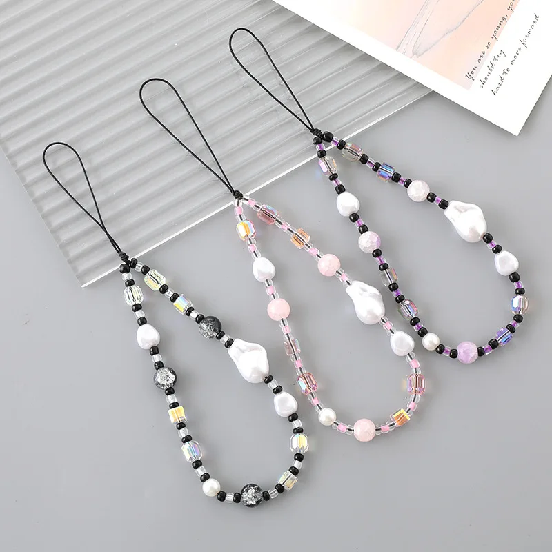 

Beaded Phone Lanyard Wrist Strap Fruit Star Letter Handmade Rainbow Polymer Clay Acrylic Beads Bracelet Keychain for Women