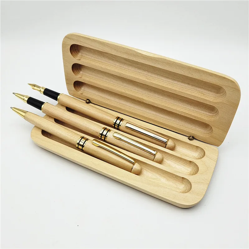 3-piece Wooden Stationery Set Signature Pen Ballpoint Pen Storage Case Set Business Gifts Student Supplies