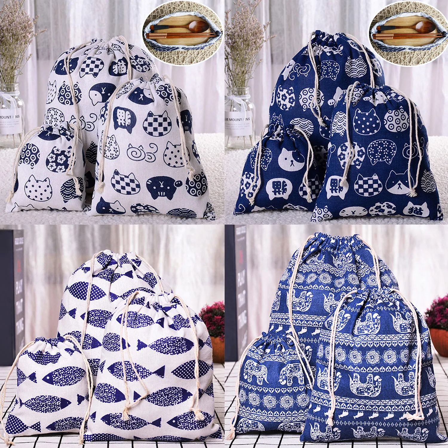Cotton Linen Small Drawstring Bags Lipstick Toiletry Makeup Organizer Coin Pocket Bags Purse Keys Earphone Storage Bag