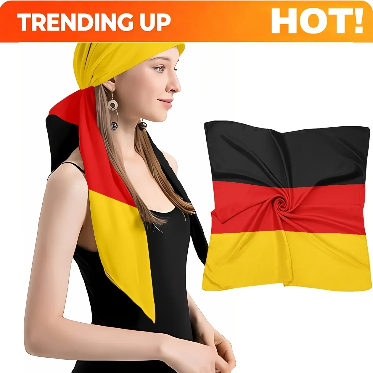 Custom 1pc Headscarf, German Flag Tricolor Striped Print Square Scarf, Casual Outdoor Headscarf, Lightweight Breathable