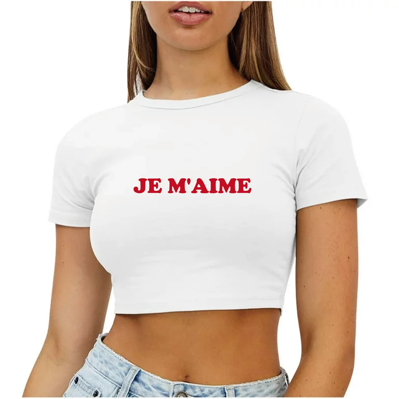 Je M'aime French Style Baby Tee Girls Crop Top Y2K Short Top Letter Printed Baby T-Shirt