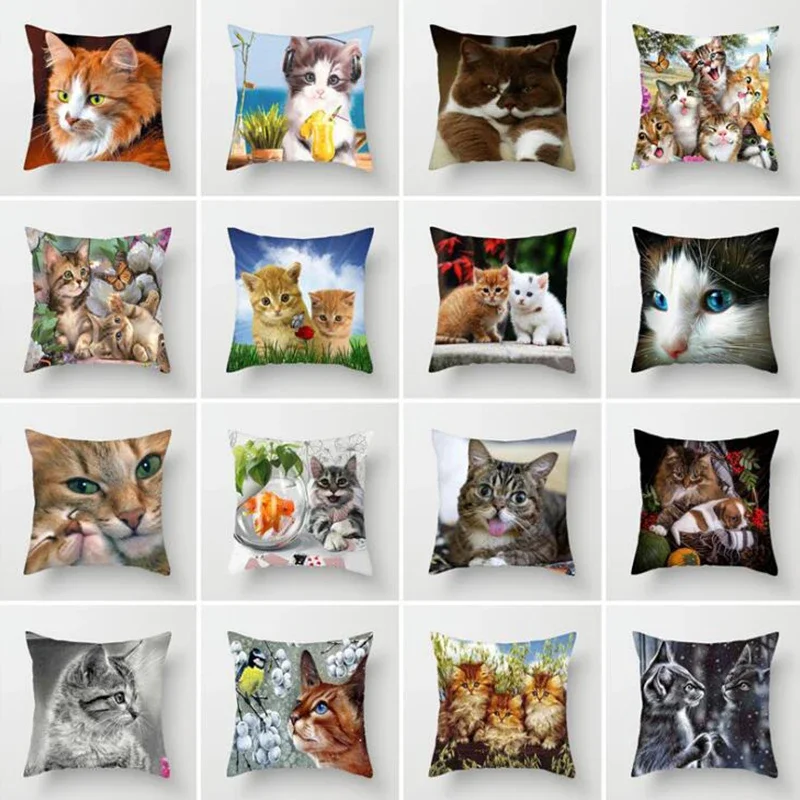 Cushion Cover Cute Cat Pattern Square Pillowcase Zipper  Sofa  Home Hotel