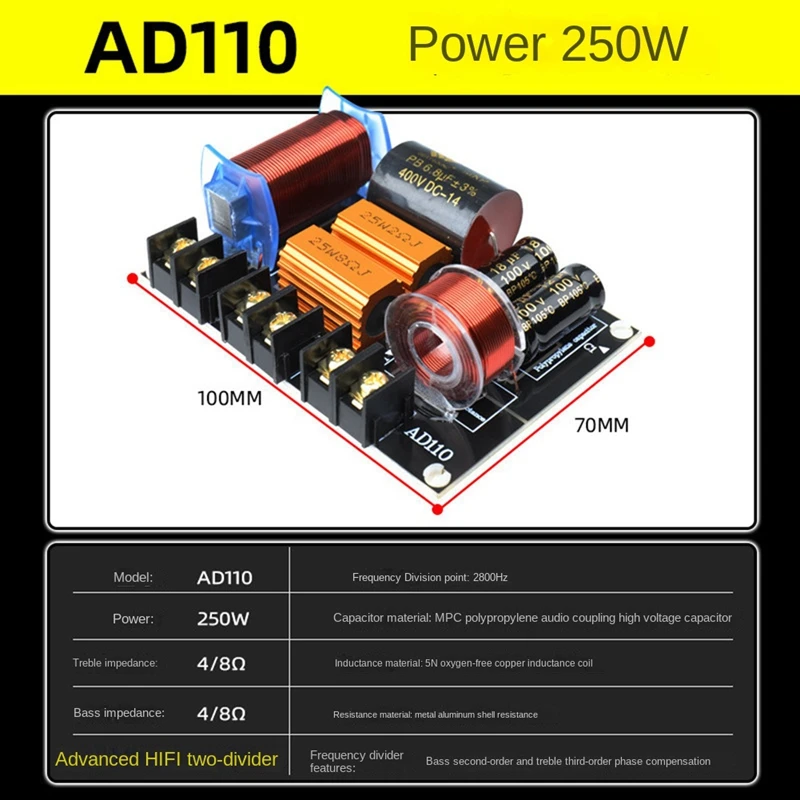 250W Audio Frequency Divider Two Way Hifi Speaker Crossover Stage Performance High Power Frequency Divider-A28R