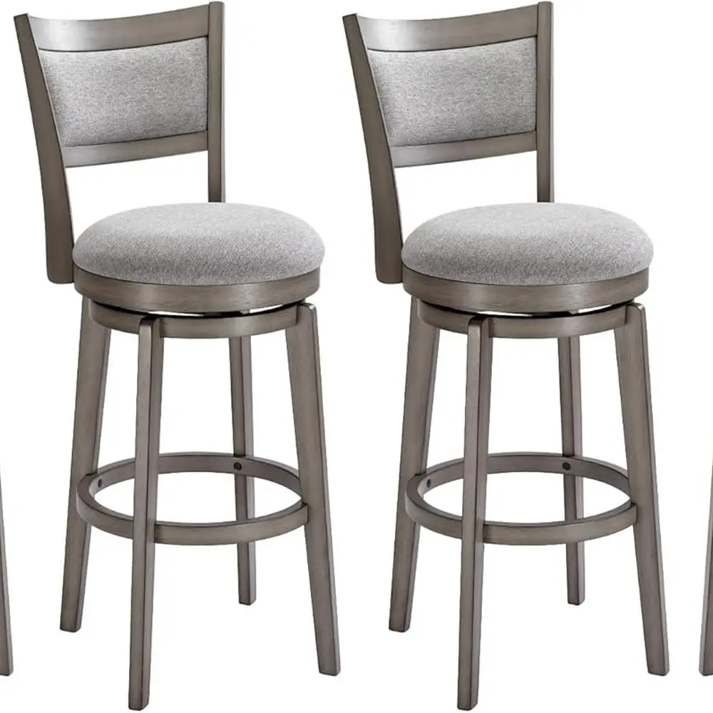 

Set of 4, 30 Inch High Back Grey Bar Stools with Solid Wood Legs and Wrap-Around Footrest for Kitchen Island, Pub, and Cafe