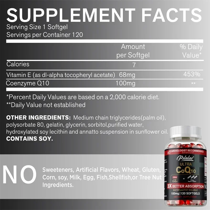 CoQ10 Capsules - Provides Energy, Improves Blood Circulation, Antioxidant, Supports Vascular, Heart and Cardiovascular Health
