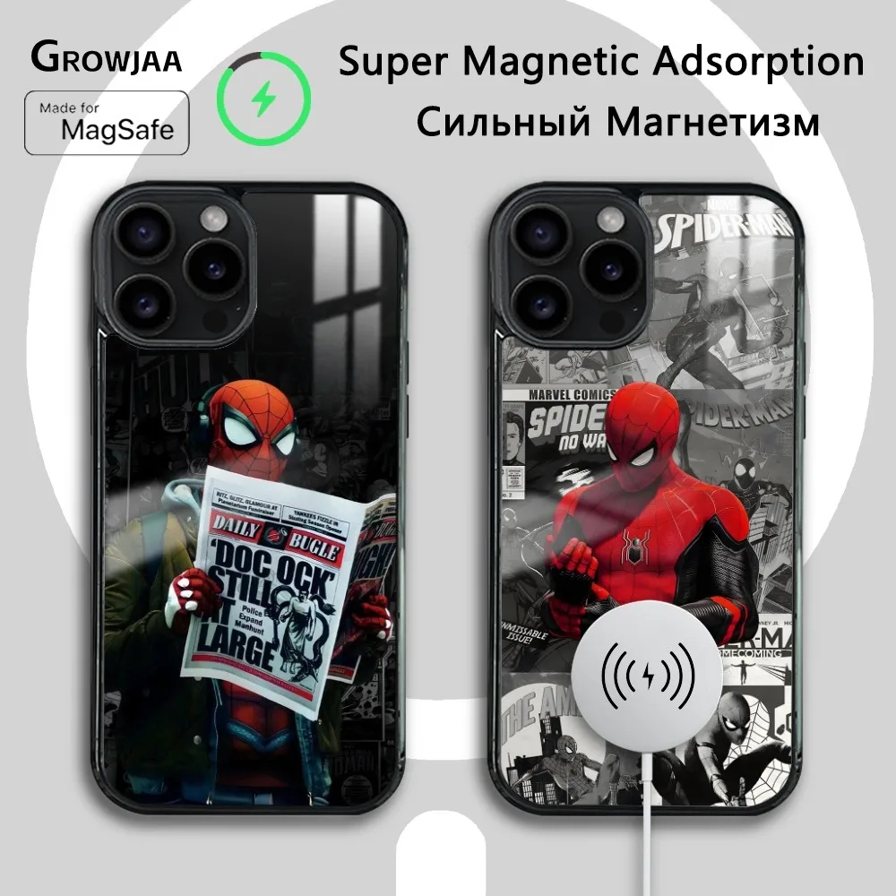 Superhero Spider-Man Phone Case For iPhone 16 15 14 13 12 11 Pro Max Plus Mini Magsafe Mirror Wireless Magnetic Cover