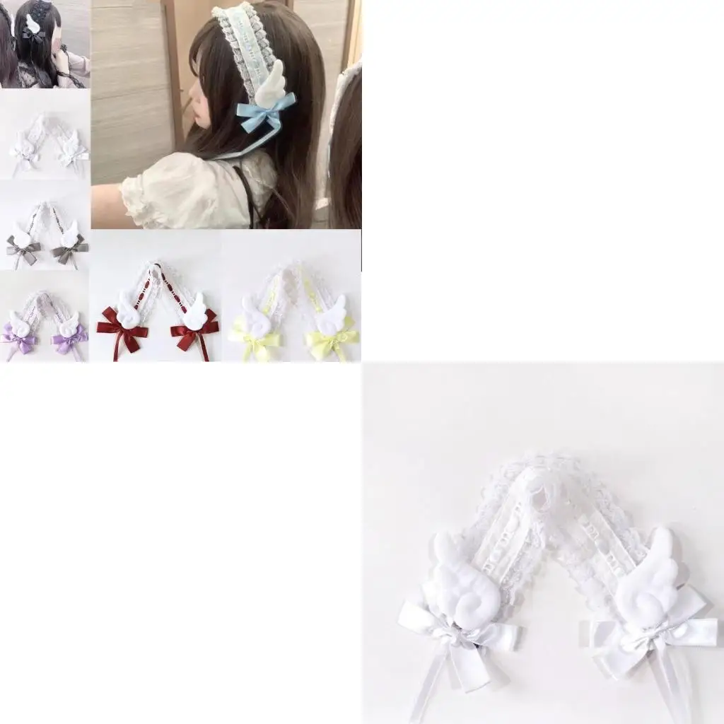 

652F Womens Maid Cosplay Hair Bands Gothic Headband with Lace, Wings & Bowknots Lolitas Hair Accessories for Party, Show