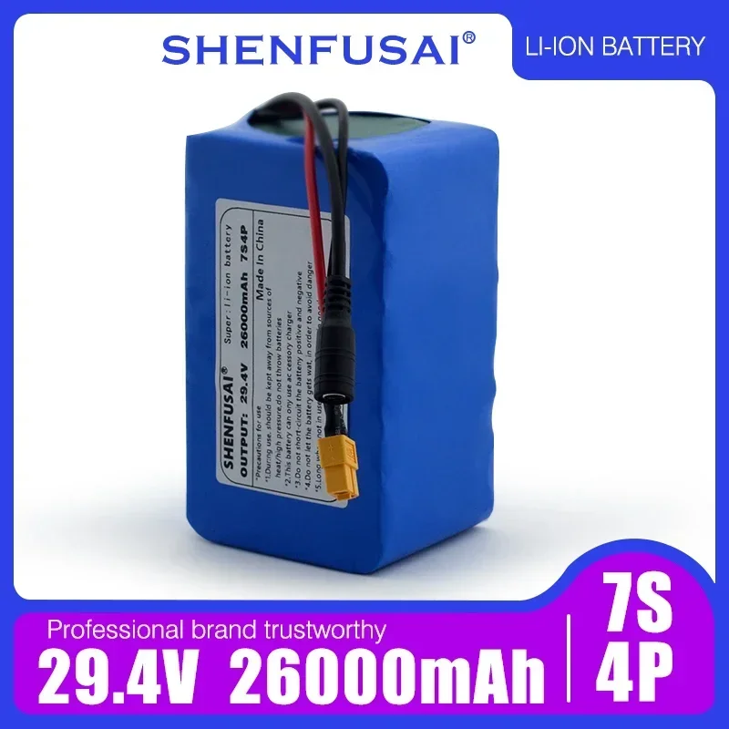 

7S4P 24V 26Ah lithium battery pack for electric motorcycles, scooters, toys, and vehicles with BMS + 29.4V charger