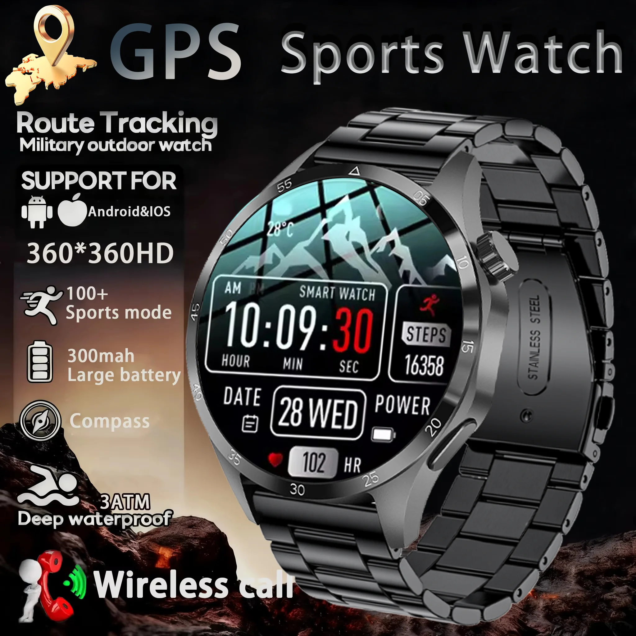 

2025 New Professional GPS Sports Smart Watch Outdoor RIDE Run GPS track Swim Watchs Compass Altimeter 3ATM Sports Bracelets Men