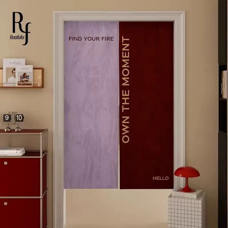 VIKAMA Modern Typography Two Tone Color Block Door Curtain Bold Art Room Divider Short Curtain for Doorway Entryway Decor