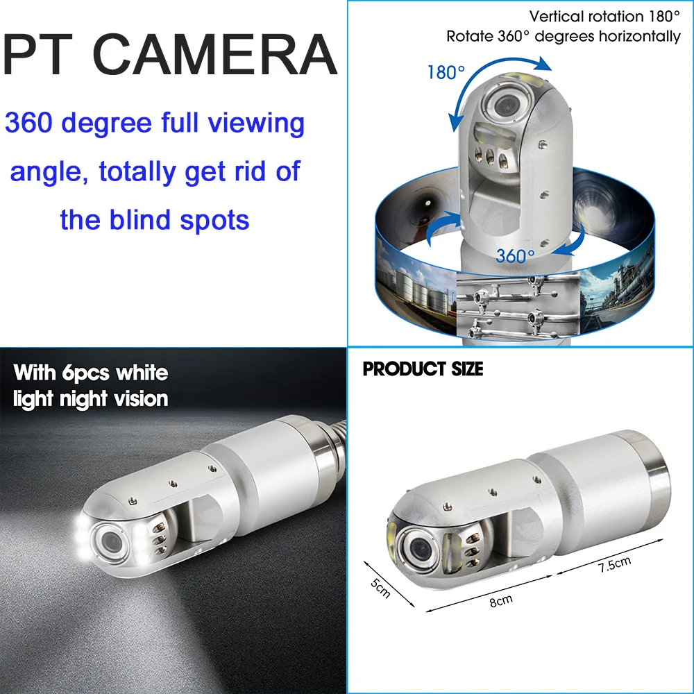 50mm Head Sewer Camera Pan and Tilt Drain CCTV Camera 20M Cable Endoscope for Water Pipe Leak Detection With Meter Counter