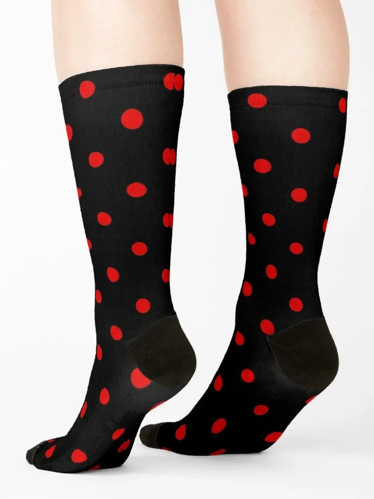 Calcetines con estampado de lunares para hombre y mujer, medias divertidas de verano, color rojo y negro