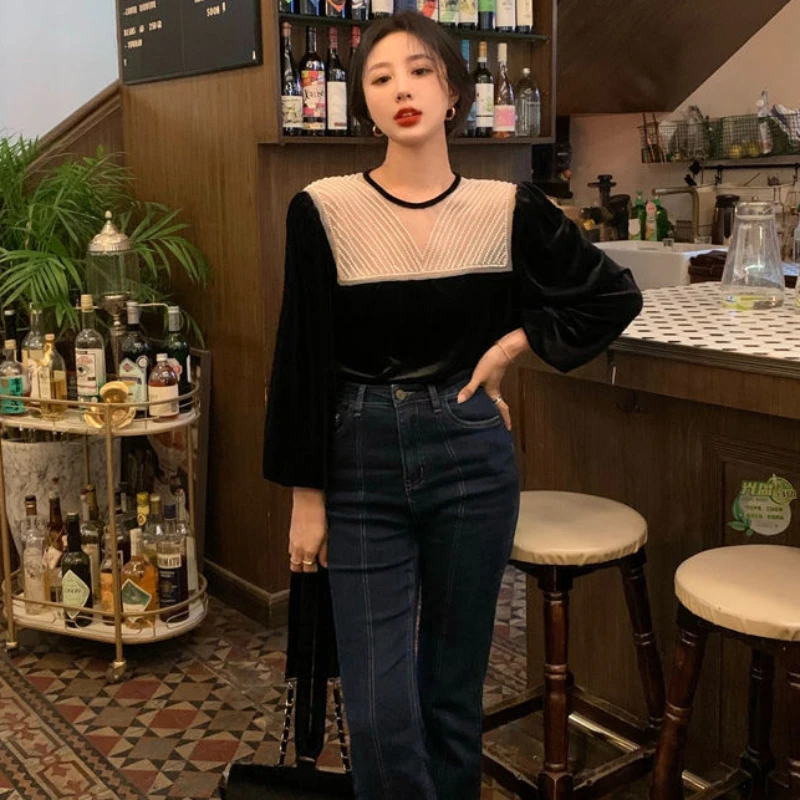 Blouses Women French Style Trendy Elegant Spliced Vintage Embroidered Flares Casual Simple Loose O-neck Blouse Chic Fall Newly