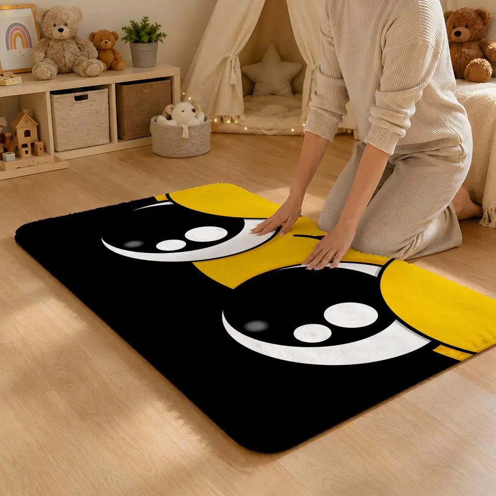 Cute Big-Eyed Cartoon Floor Mat Flannel Rug Non Slip Absorbent Soft Washable For Entryway Hallway Bathroom Kitchen Decor