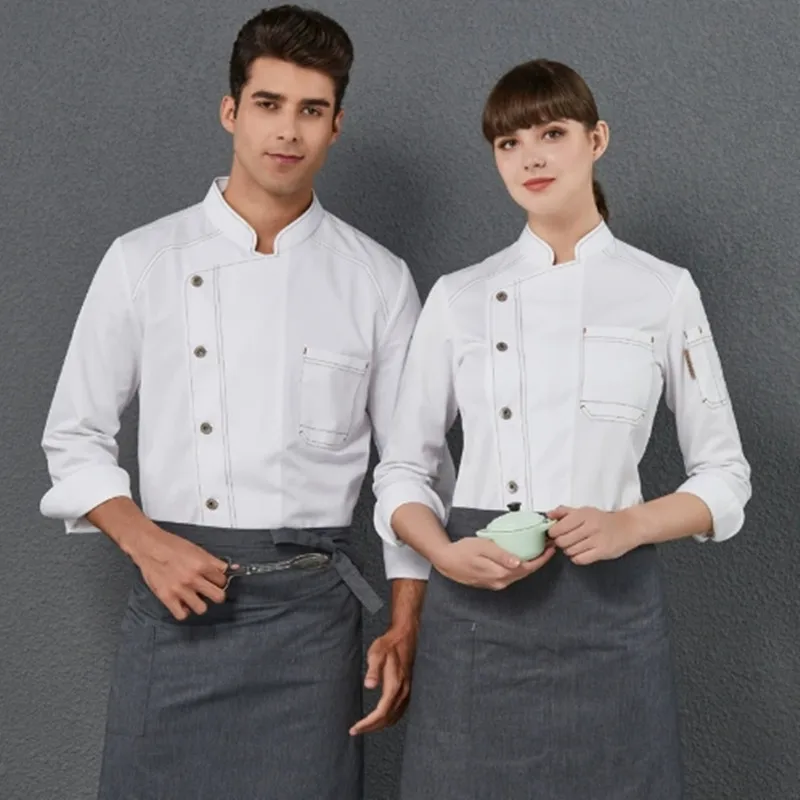シェフ制服男性女性キッチンジャケットシェフのコートレストランホテルコスチュームシャツ長袖ウェイター秋冬